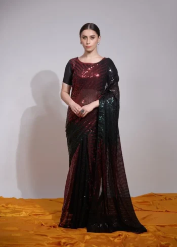 Multi Color Sequins Embroidered Designer Party Wear Saree