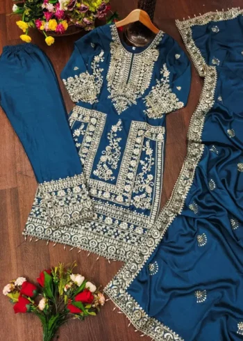 Designer Embroiderd Chinon Suit with Coding Sequins Embroidery Work