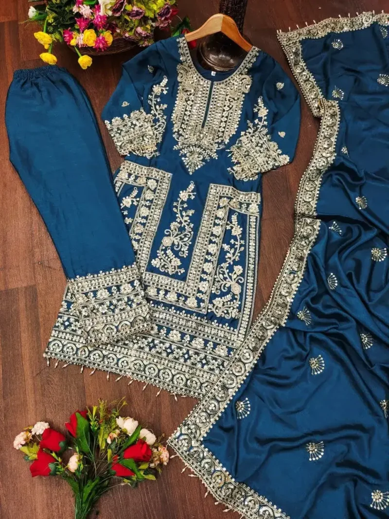 Designer Embroiderd Chinon Suit with Coding Sequins Embroidery Work
