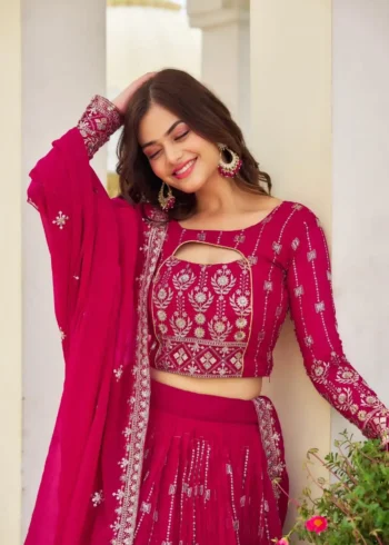 Neck Cut Design Embroidered Lehenga for Wedding