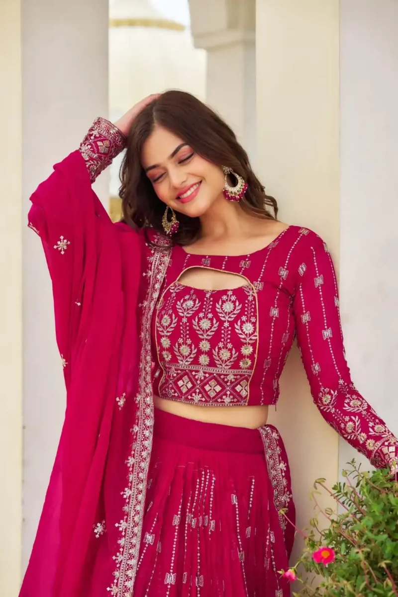 Neck Cut Design Embroidered Lehenga for Wedding