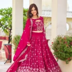 Neck Cut Design Embroidered Lehenga for Wedding