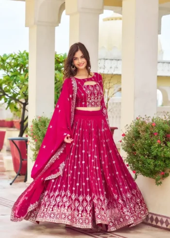 Neck Cut Design Embroidered Lehenga for Wedding