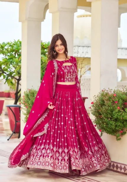 Neck Cut Design Embroidered Lehenga for Wedding