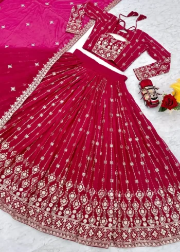 Neck Cut Design Embroidered Lehenga for Wedding