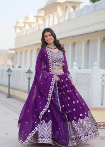 Neck Cut Design Embroidered Lehenga for Wedding