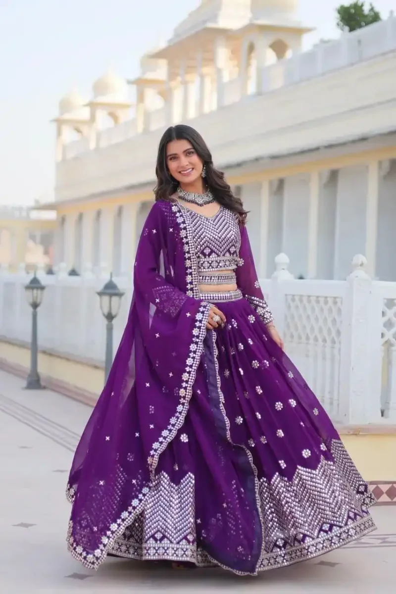 Neck Cut Design Embroidered Lehenga for Wedding