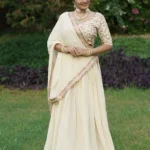 Off White Sequins Thread Embroidered Georgette Lehenga choli