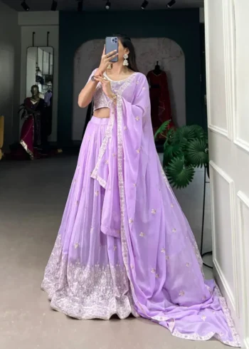 party Wear lavender Color Georgette Lehenga Choli