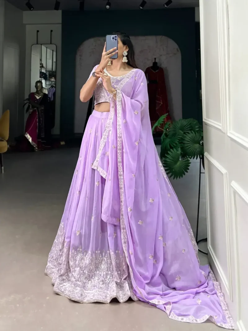 party Wear lavender Color Georgette Lehenga Choli