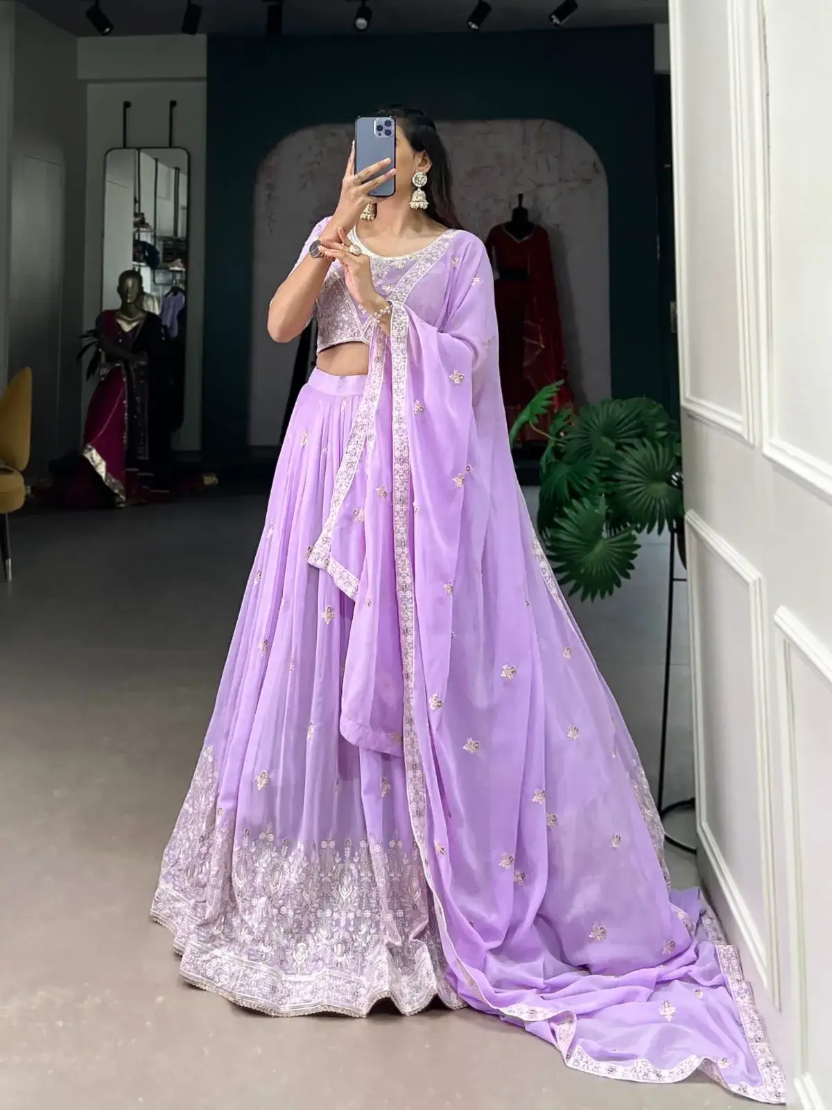 party Wear lavender Color Georgette Lehenga Choli
