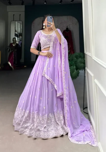party Wear lavender Color Georgette Lehenga Choli