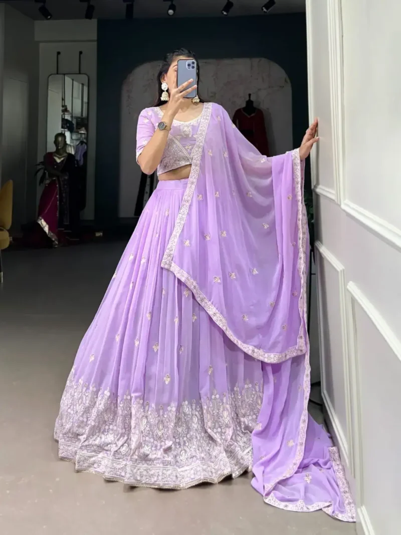 party Wear lavender Color Georgette Lehenga Choli
