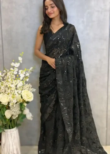 Buy Fancy Sarees 4 Party Wear Sequins Embroidered Heavy Georgette Saree