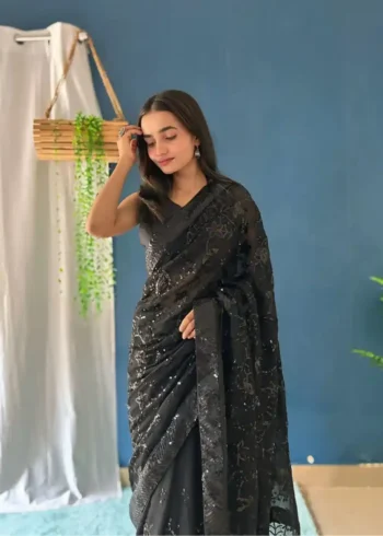 Party Wear Sequins Embroidered Heavy Georgette Saree