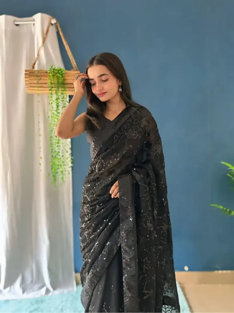 Party Wear Sequins Embroidered Heavy Georgette Saree