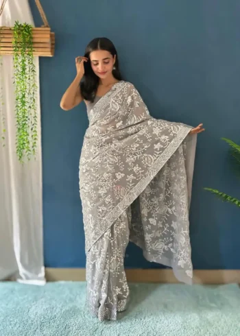 Party Wear Sequins Embroidered Heavy Georgette Saree
