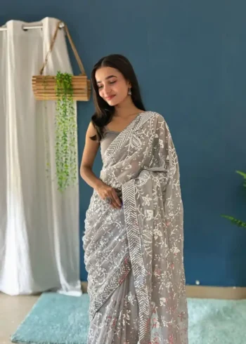 Party Wear Sequins Embroidered Heavy Georgette Saree