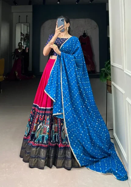 Patola Printed Foil Work Dola Silk Lehenga Choli