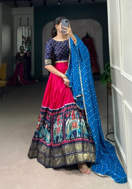 Patola Printed Foil Work Dola Silk Lehenga Choli