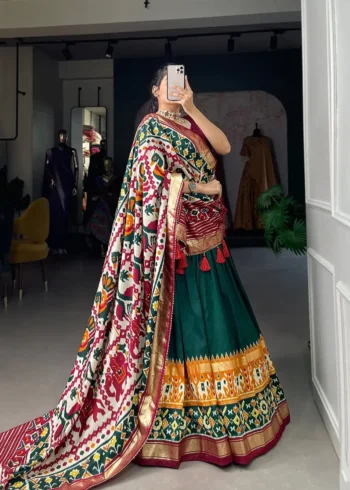 Patola Printed Foil Work Tussar Silk Lehenga Choli