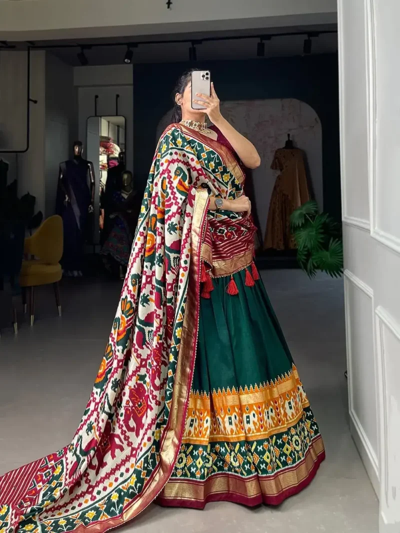 Patola Printed Foil Work Tussar Silk Lehenga Choli