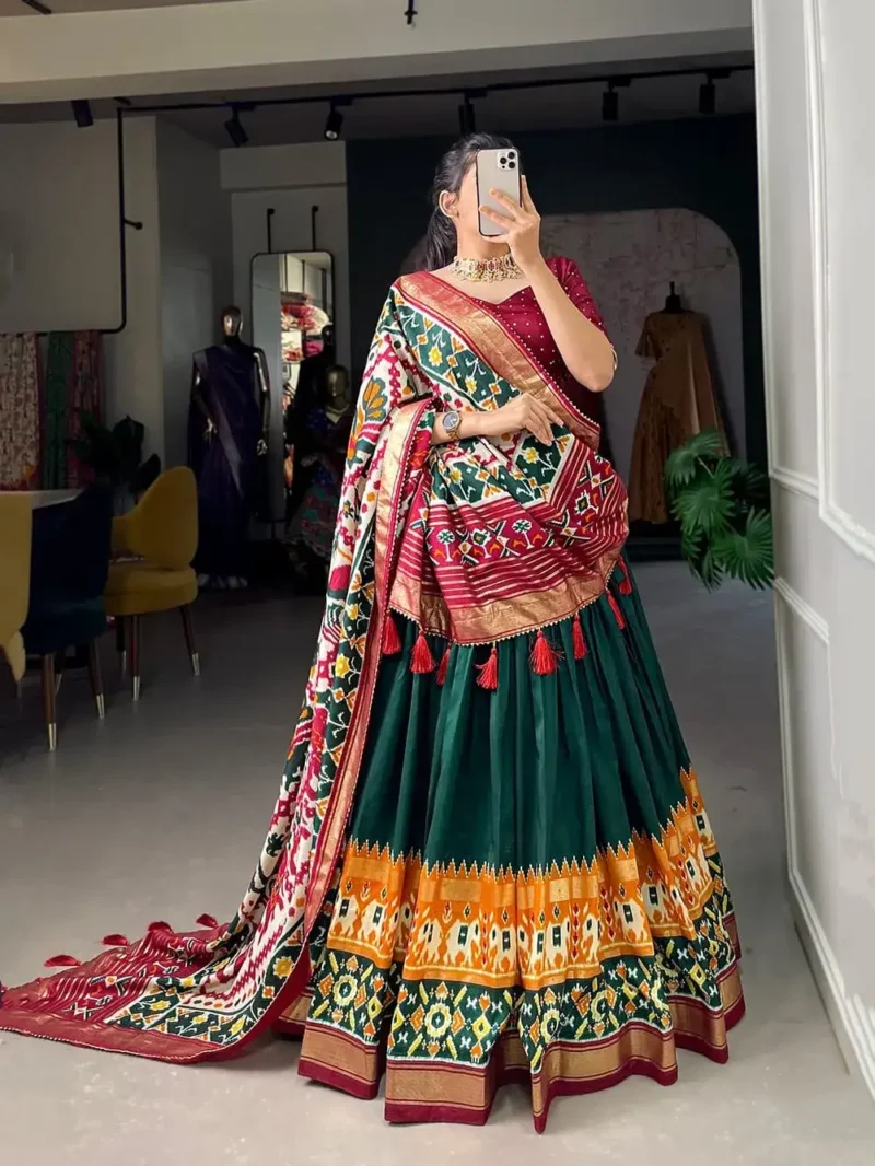 Patola Printed Foil Work Tussar Silk Lehenga Choli