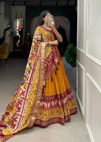 Patola Printed Foil Work Tussar Silk Lehenga Choli