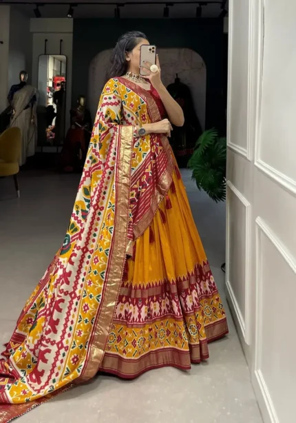 Patola Printed Foil Work Tussar Silk Lehenga Choli