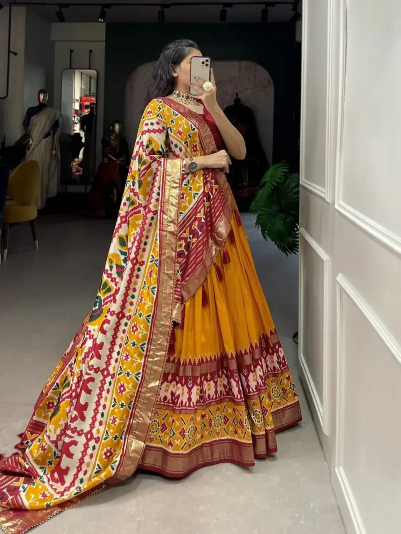 Patola Printed Foil Work Tussar Silk Lehenga Choli