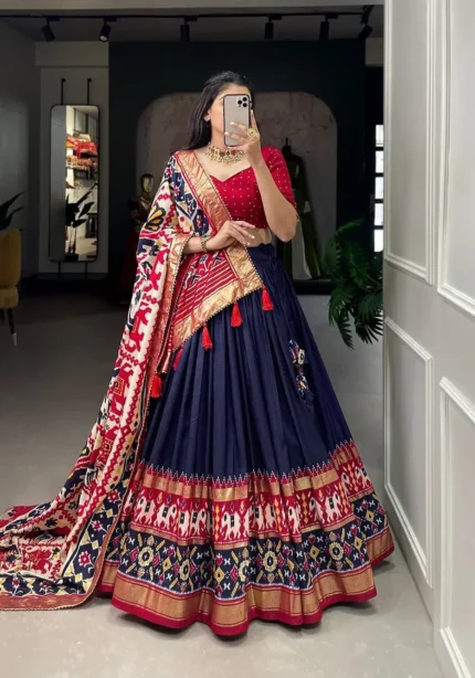 Patola Printed Foil Work Tussar Silk Lehenga Choli