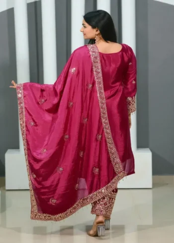 Designer Embroiderd Chinon Suit with Coding Sequins Embroidery Work