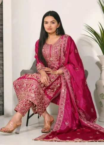 Designer Embroiderd Chinon Suit with Coding Sequins Embroidery Work