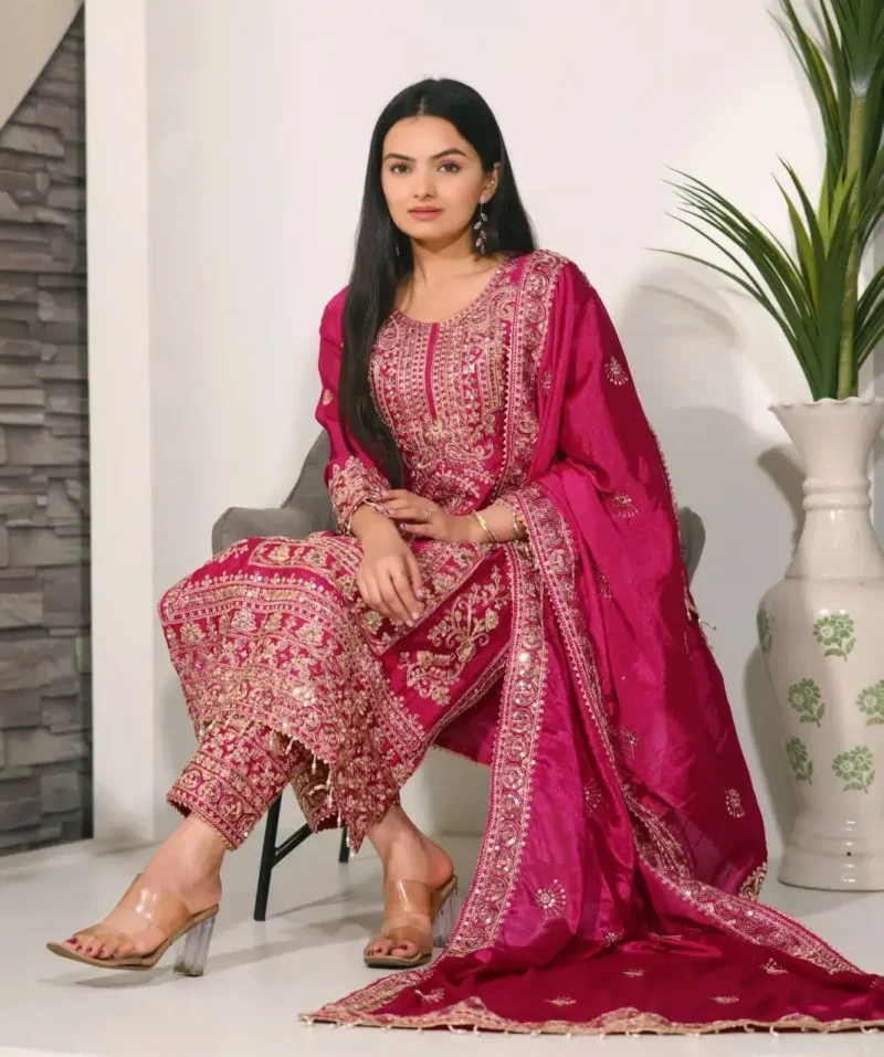 Designer Embroiderd Chinon Suit with Coding Sequins Embroidery Work