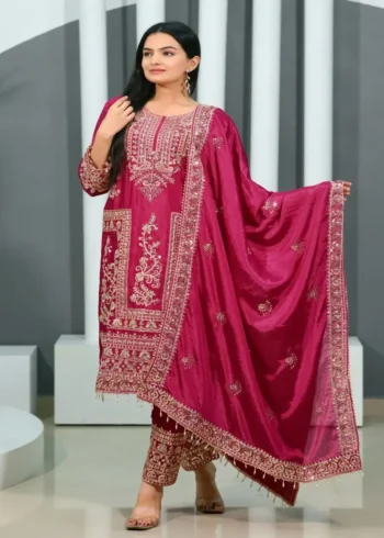 Designer Embroiderd Chinon Suit with Coding Sequins Embroidery Work