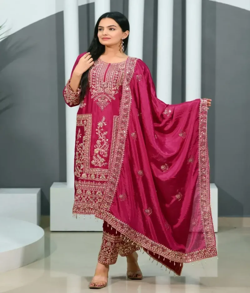Designer Embroiderd Chinon Suit with Coding Sequins Embroidery Work