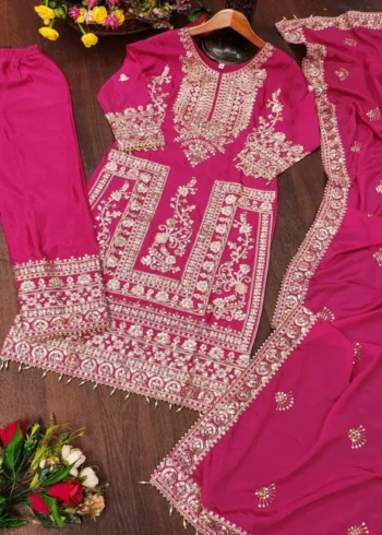 Designer Embroiderd Chinon Suit with Coding Sequins Embroidery Work