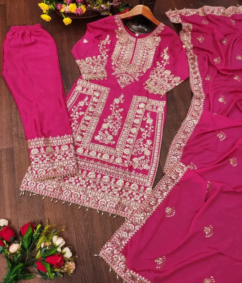 Designer Embroiderd Chinon Suit with Coding Sequins Embroidery Work