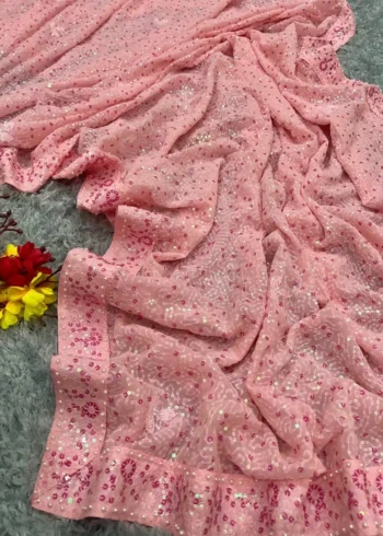 Pink Dual Sequins Embroidered Party Wear Saree