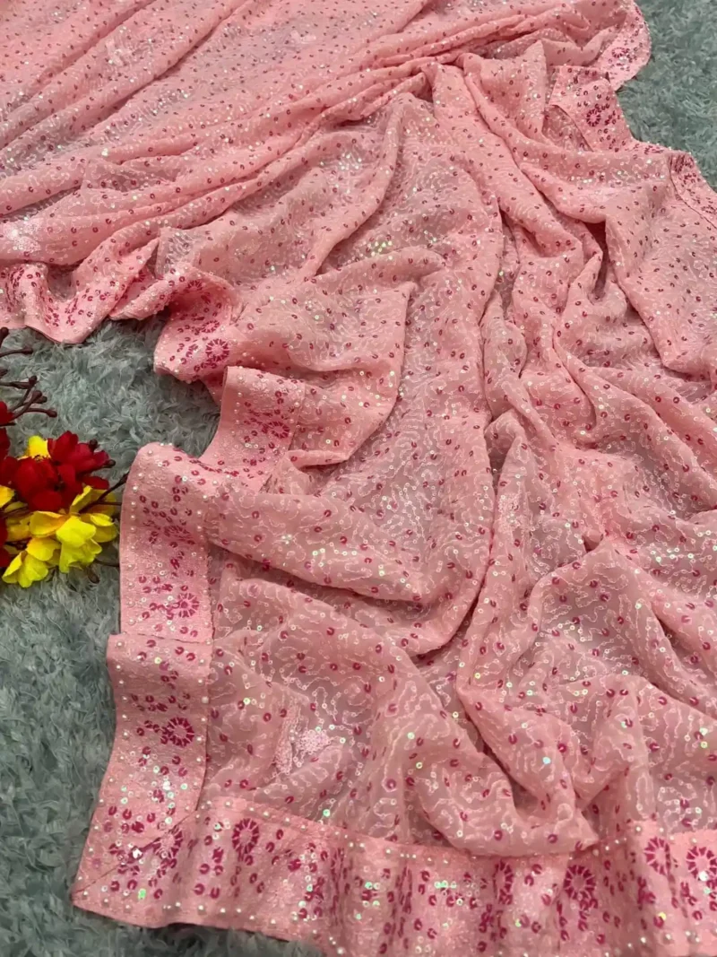 Pink Dual Sequins Embroidered Party Wear Saree