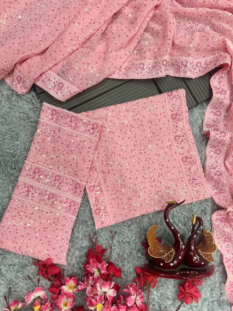 Pink Dual Sequins Embroidered Party Wear Saree