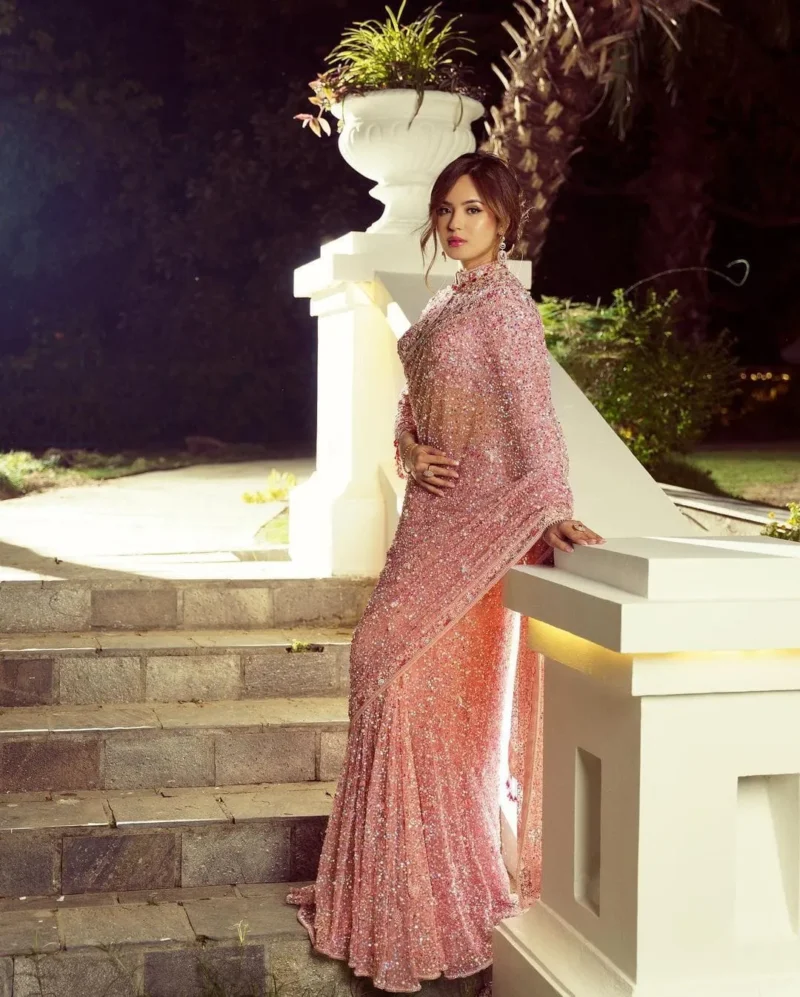 Pink Dual Sequins Embroidered Party Wear Saree
