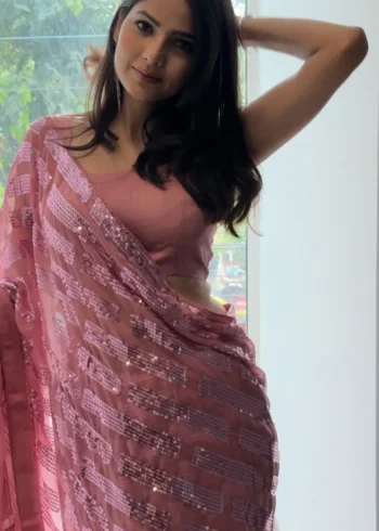 Pink Heavy Georgette Celebrity Inspired Party Wear Saree