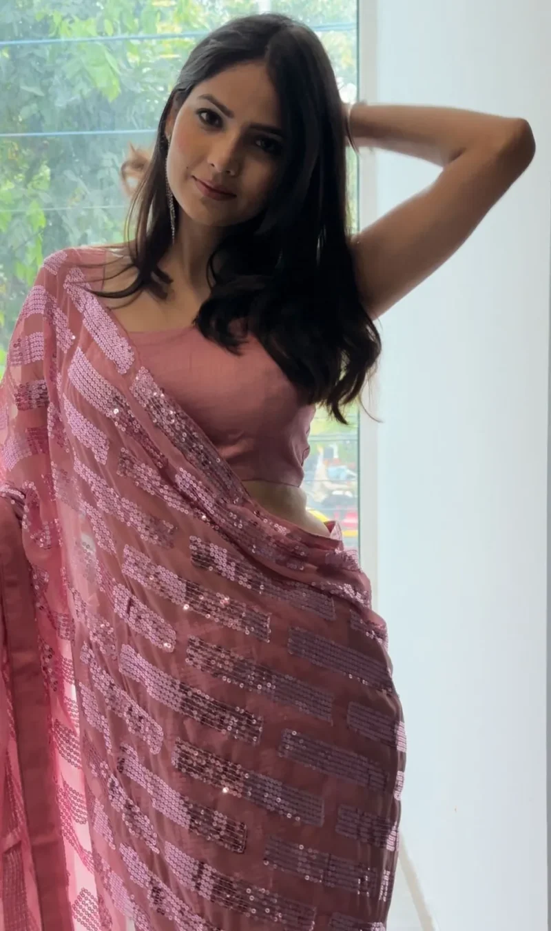 Pink Heavy Georgette Celebrity Inspired Party Wear Saree
