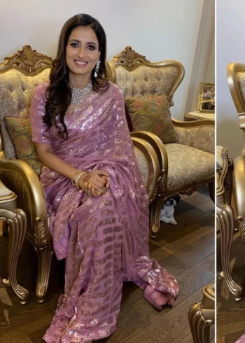 Pink Heavy Georgette Celebrity Inspired Party Wear Saree