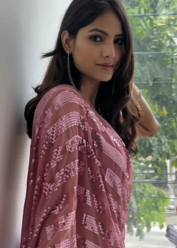 Pink Heavy Georgette Celebrity Inspired Party Wear Saree