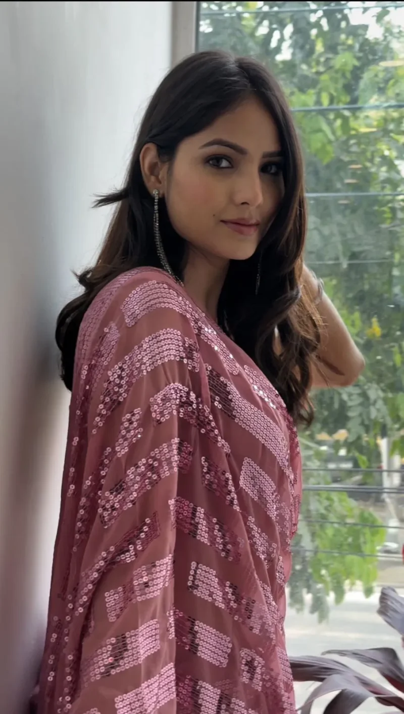 Pink Heavy Georgette Celebrity Inspired Party Wear Saree