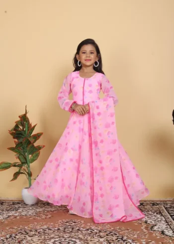 Pink Rose Printed Gown for Kids
