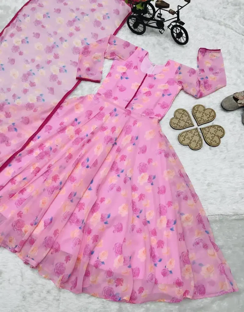 Pink Rose Printed Gown for Kids