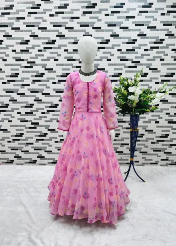 Pink Rose Printed Gown for Kids